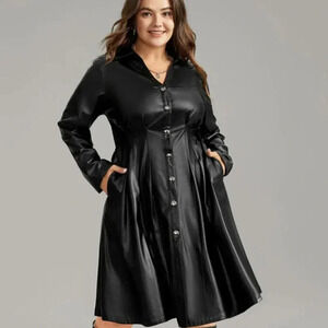 Bloomchic Wind-Resistant PU Button Through Pleated Dress size L - us size 12
